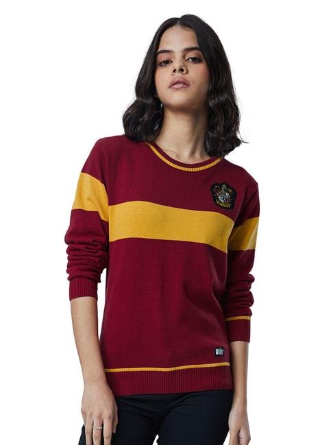 the souled store maroon cotton color-block sweater