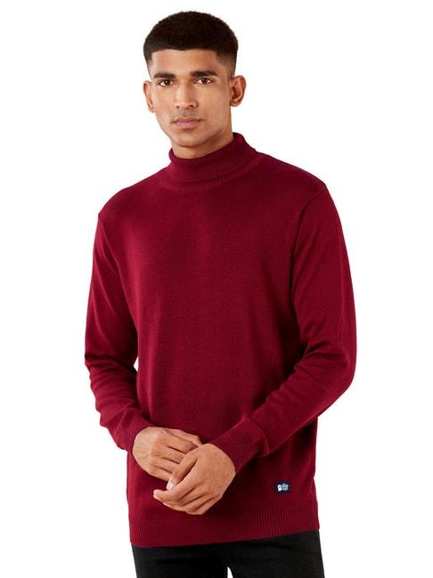 the souled store maroon regular fit high neck sweater