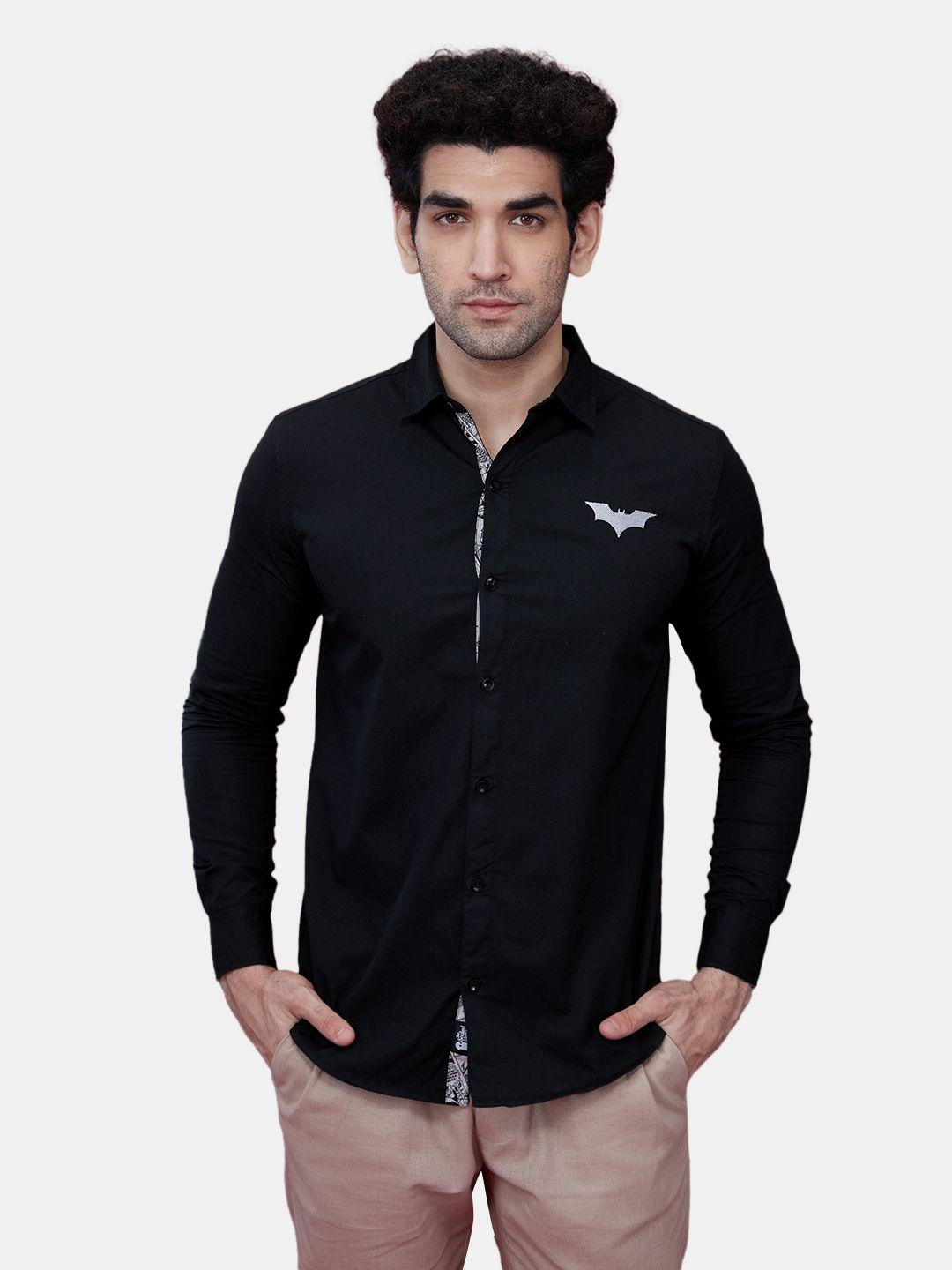 the souled store men black batman solid comfort cotton casual shirt