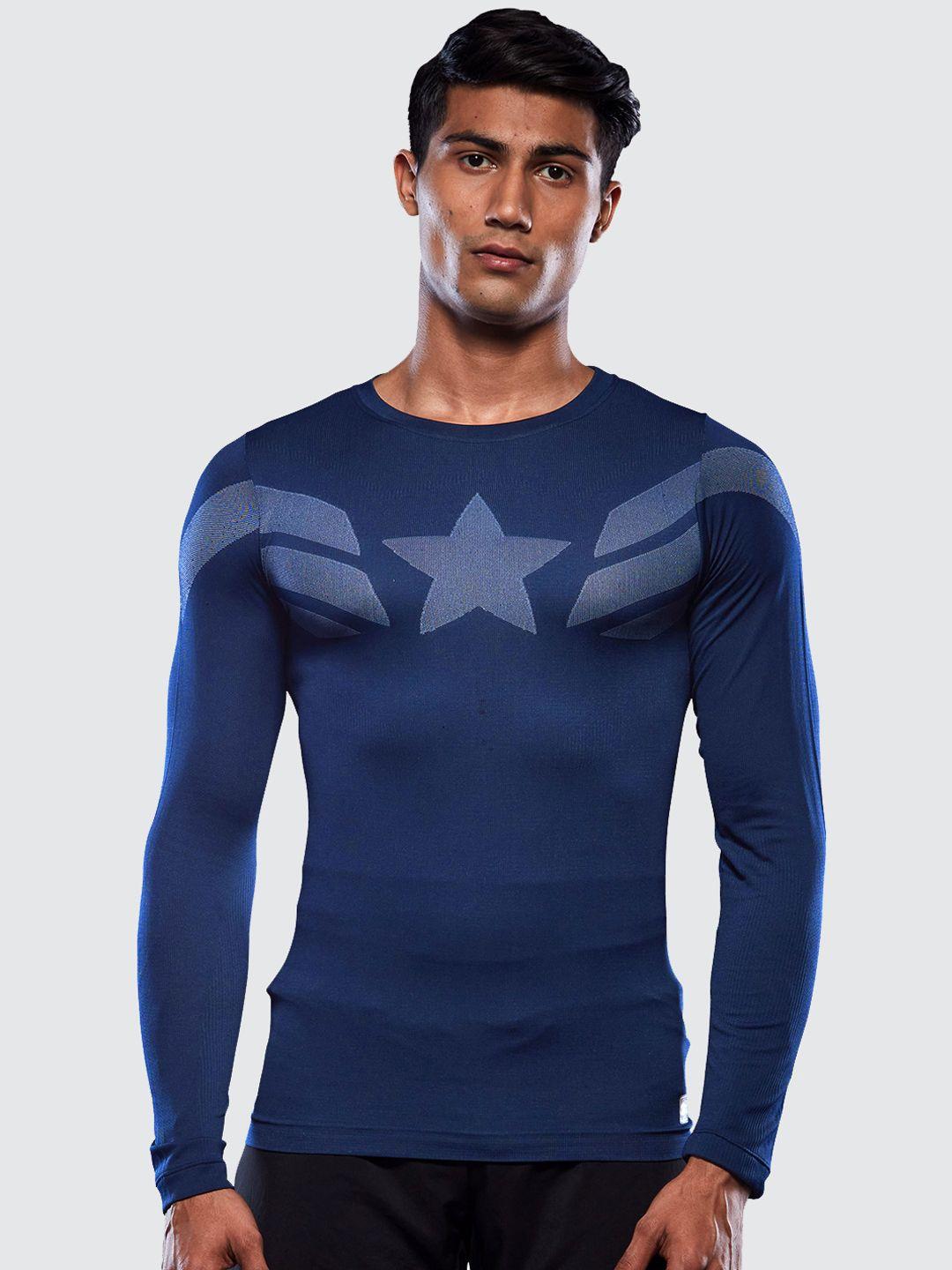 the souled store men blue captain america printed t-shirt base layer active sports wear