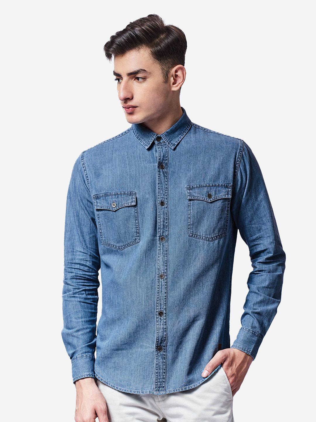 the souled store men blue comfort classic denim casual shirt