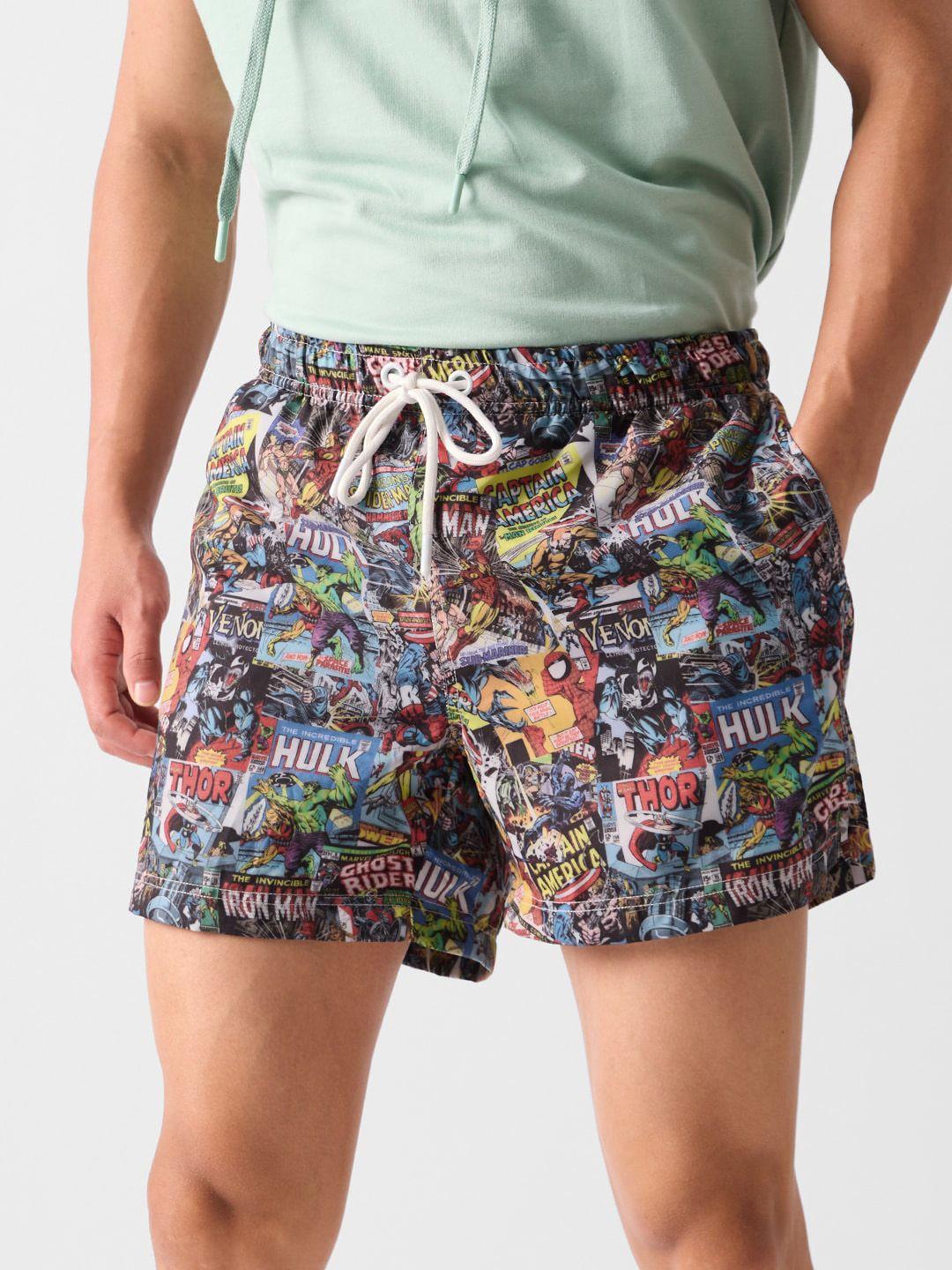 the souled store men blue marvel printed casual shorts