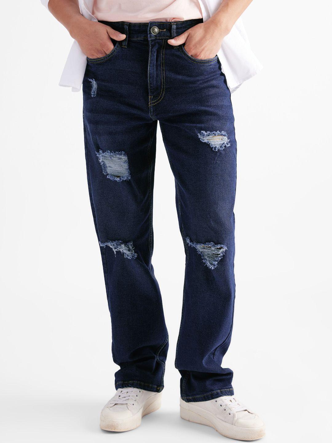 the souled store men blue mid-rise relaxed fit highly distressed stretchable jeans