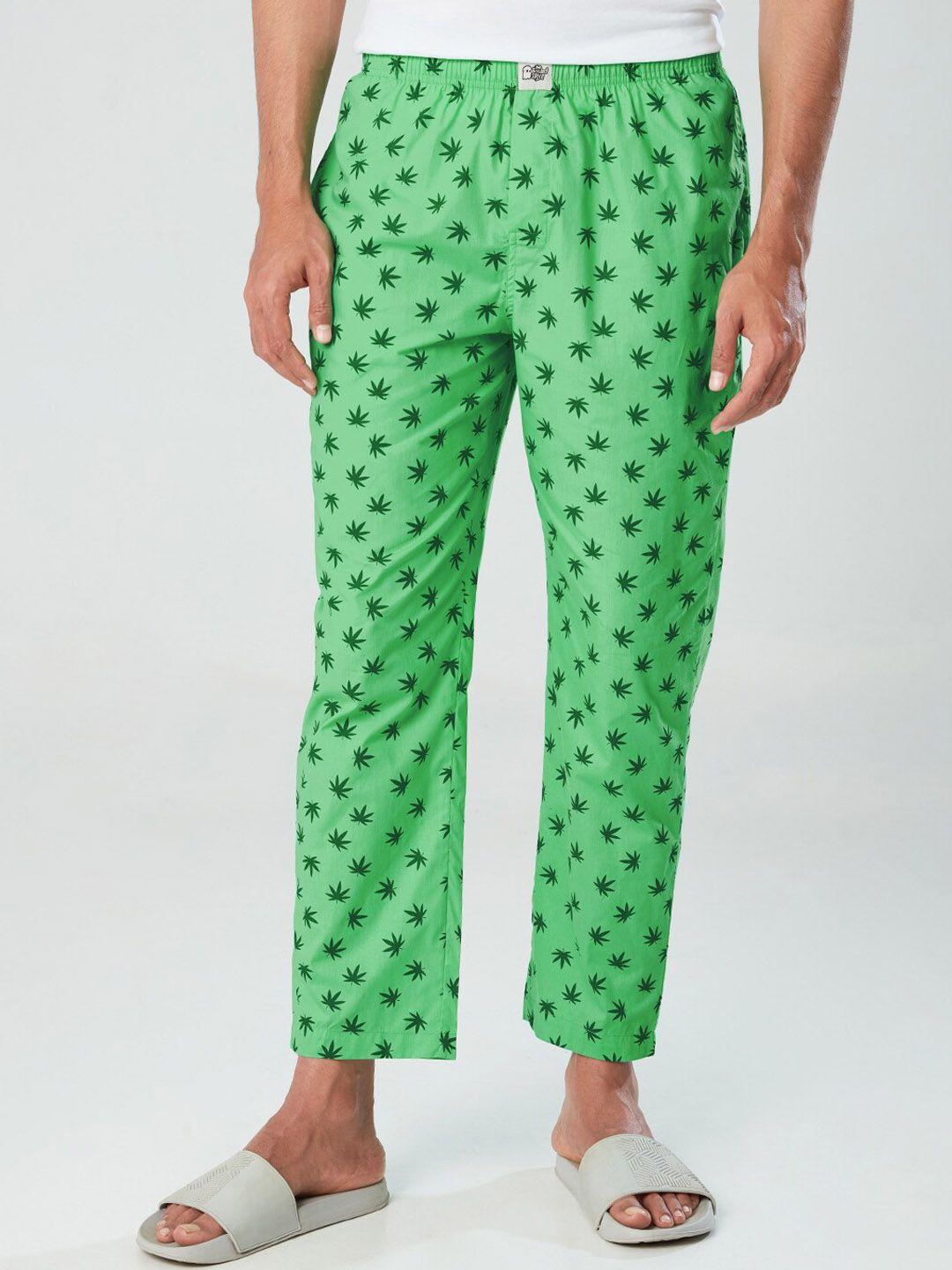 the souled store men green printed cotton lounge pants