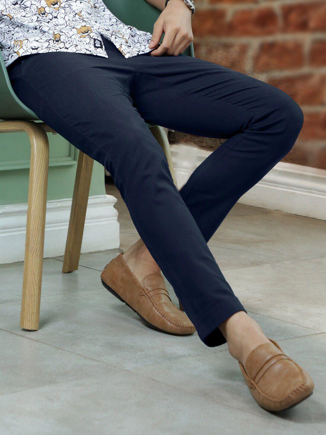 the souled store men navy blue solid pure cotton track pants
