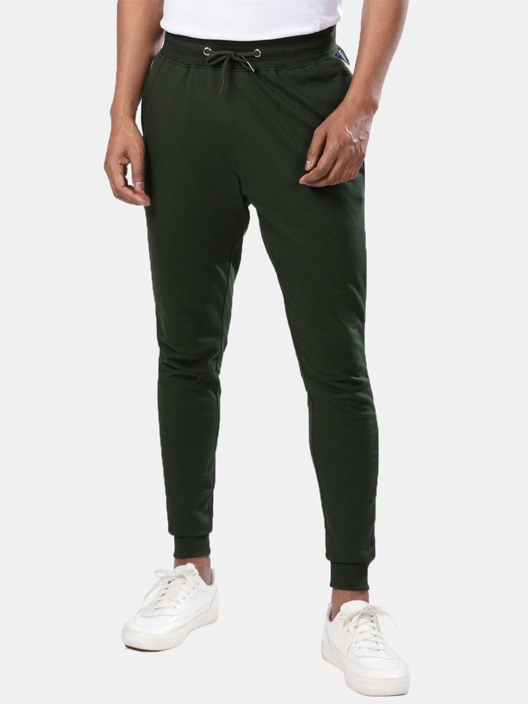 the souled store men olive-green solid cotton joggers