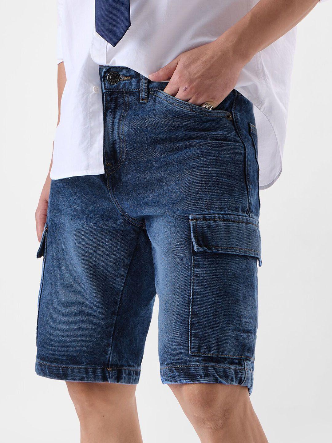 the souled store men washed denim cargo styles denim shorts technology