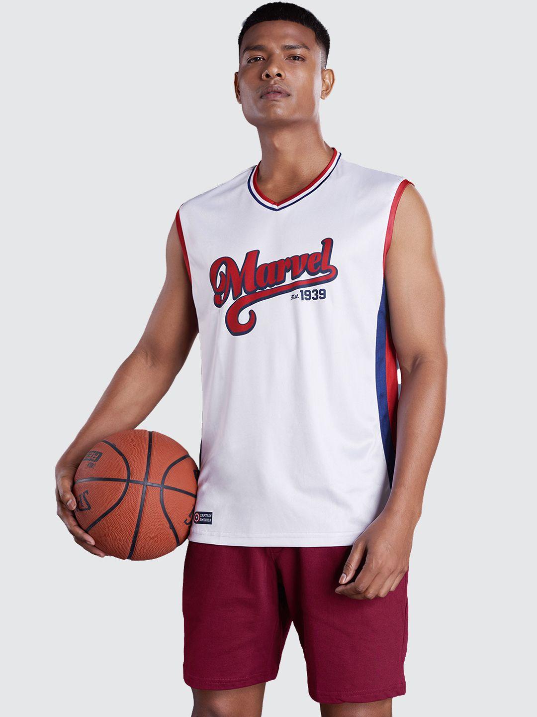 the souled store men white & red captain america basketball printed gym vest
