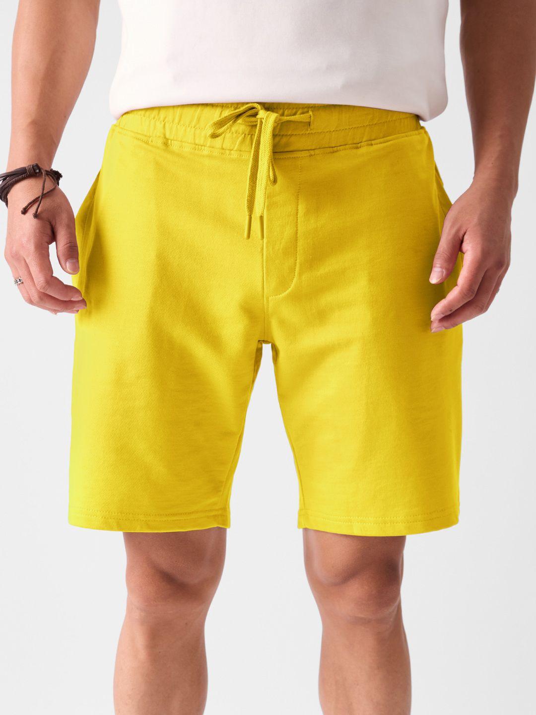 the souled store men yellow mid-rise casual shorts