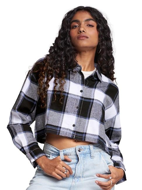 the souled store multicolor cropped check shirt