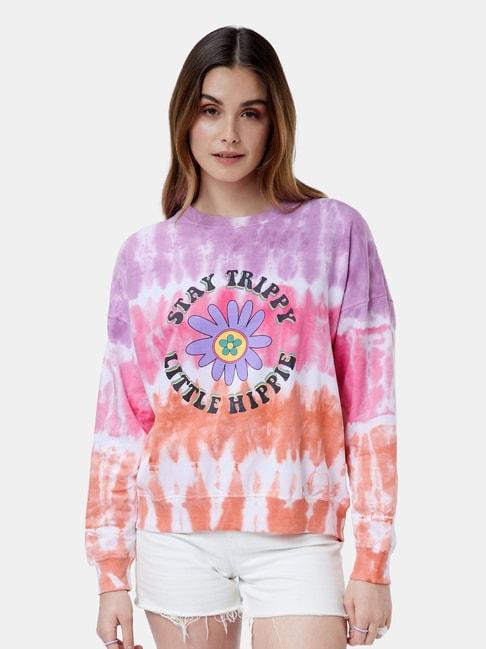 the souled store multicolor tie dye: stay trippy little hippie printed oversized pullover