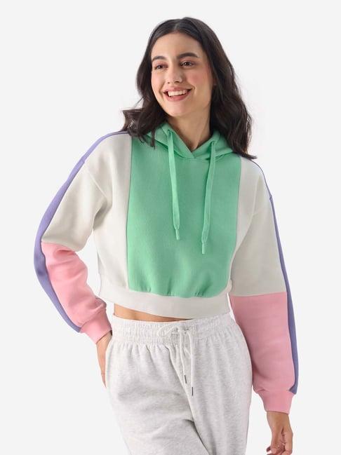 the souled store multicolored color-block crop hoodie