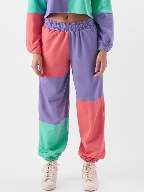 the souled store multicolored cotton color-block joggers