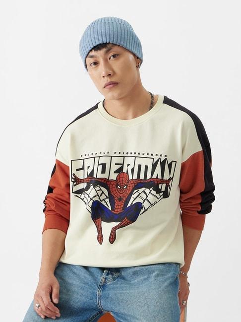 the souled store multicolored cotton loose fit spiderman : the web slinger printed sweatshirts