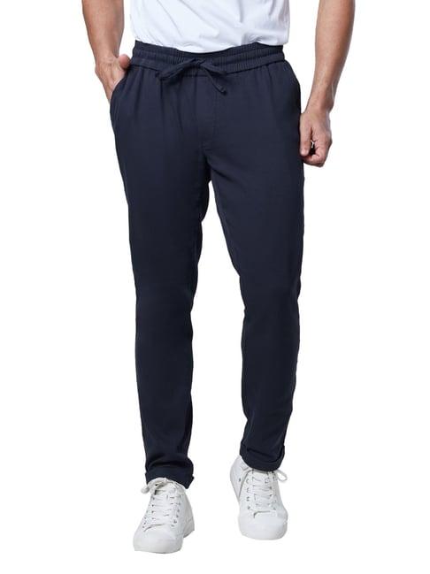 the souled store navy regular fit drawstring trousers