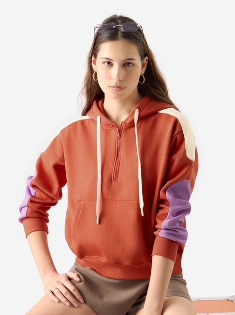 the souled store orange color-block hoodie