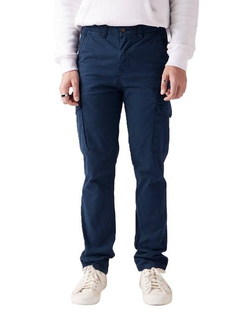 the souled store overdyed blue regular fit cargo trousers