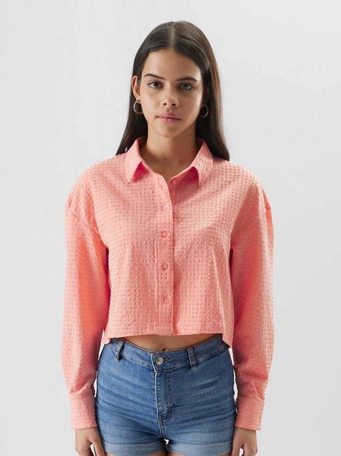 the souled store peach cotton crop shirt