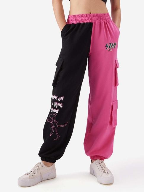 the souled store pink & black cotton color-block joggers