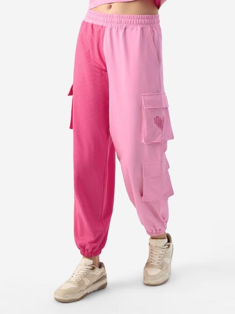 the souled store pink cotton color-block high rise joggers