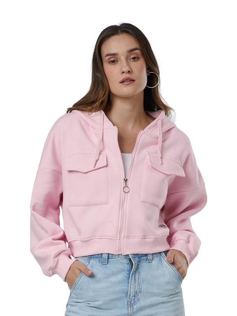 the souled store pink cotton oversized hooded jacket