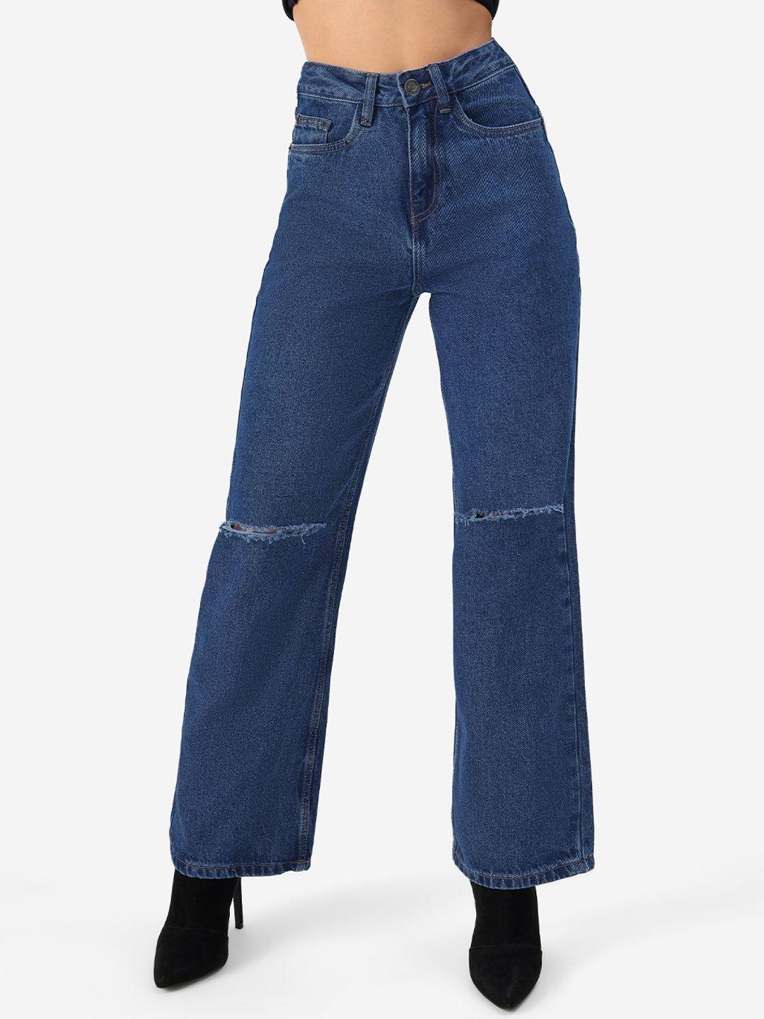 the souled store women blue slash knee wide leg jeans