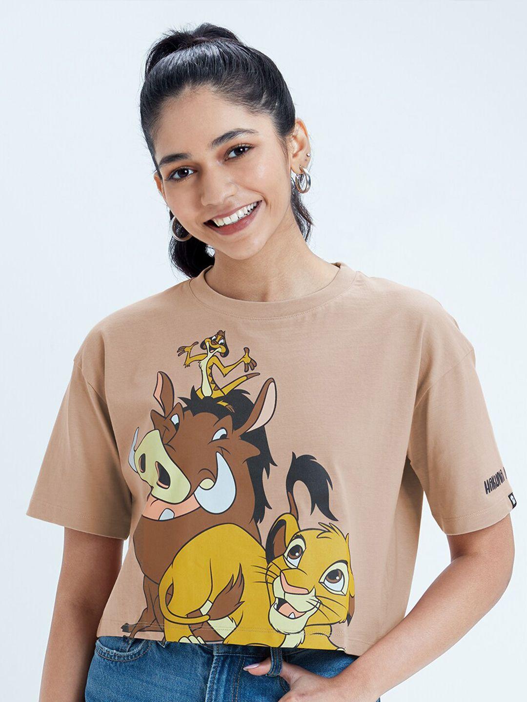 the souled store women brown printed t-shirt