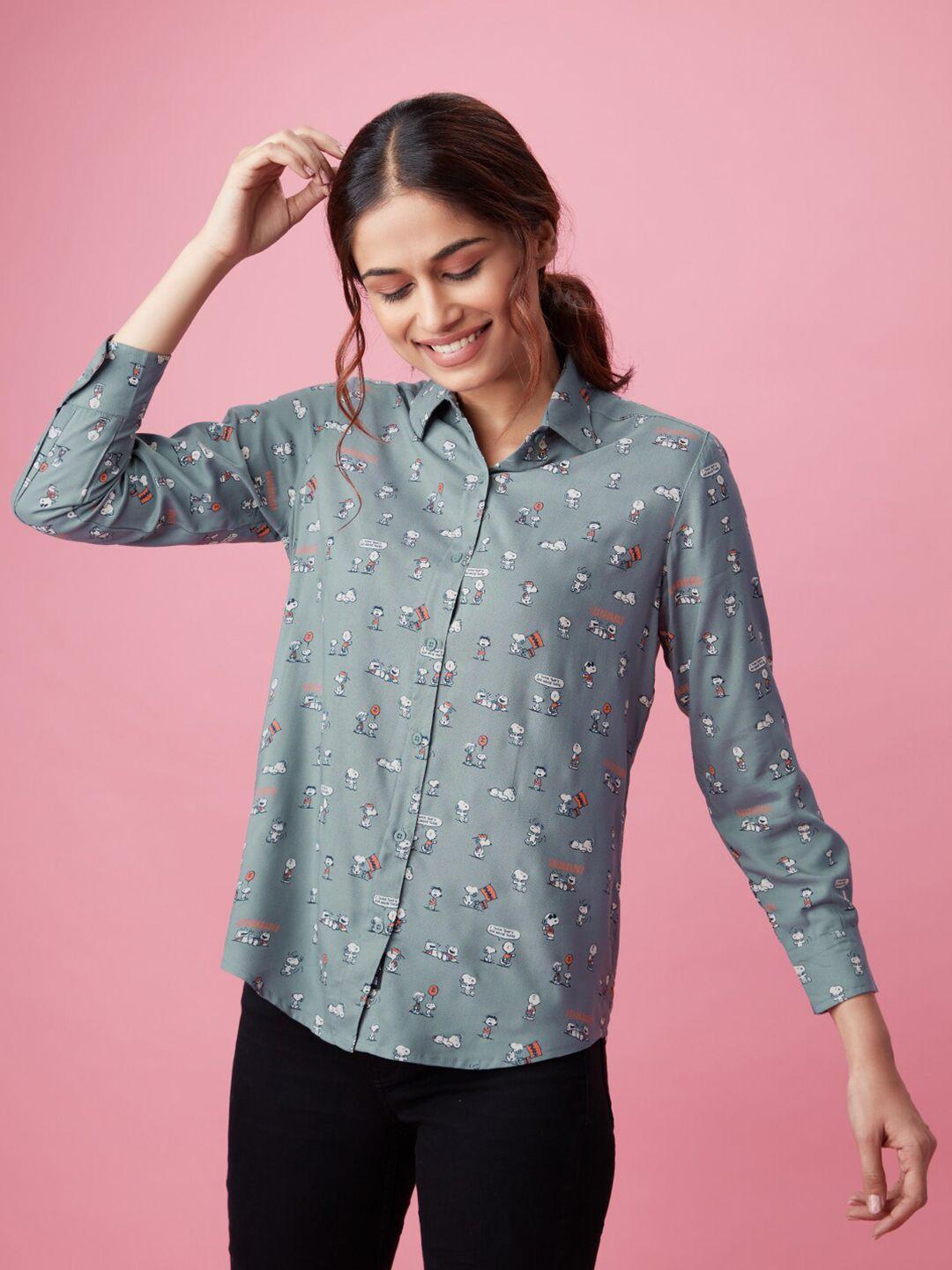 the souled store women grey modern printed casual shirt