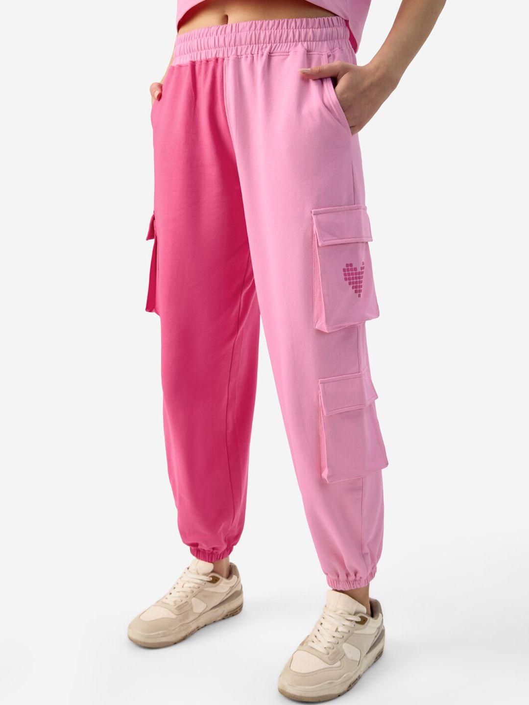 the souled store women in a heart beat colourblocked pure cotton mid-rise joggers