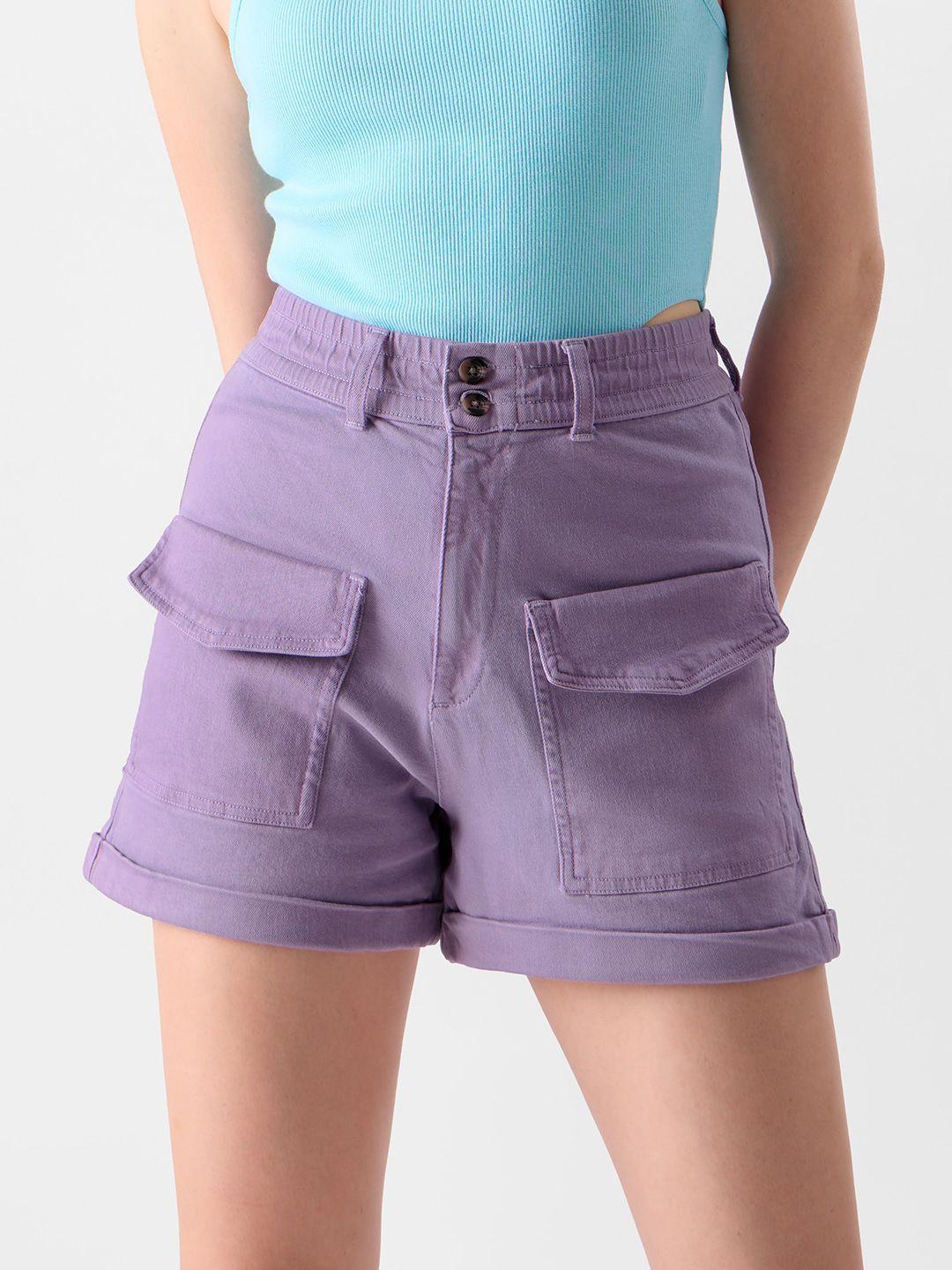 the souled store women mid-rise pure cotton denim shorts