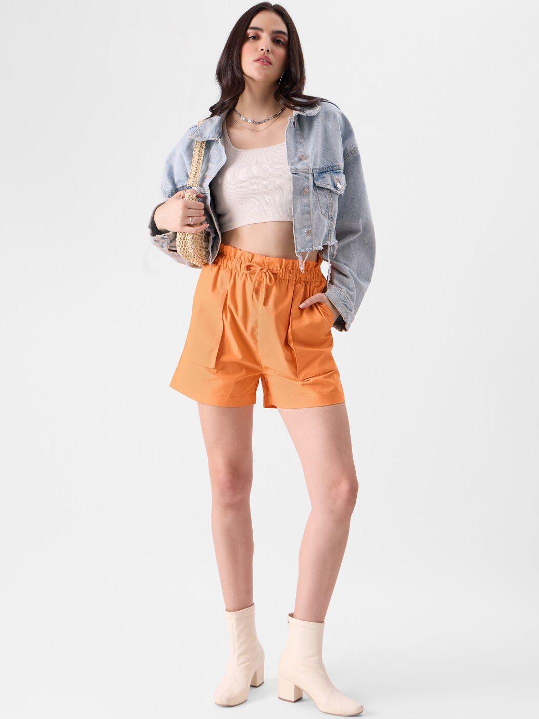 the-souled-store-women-orange-mid-rise-pure-cotton-shorts