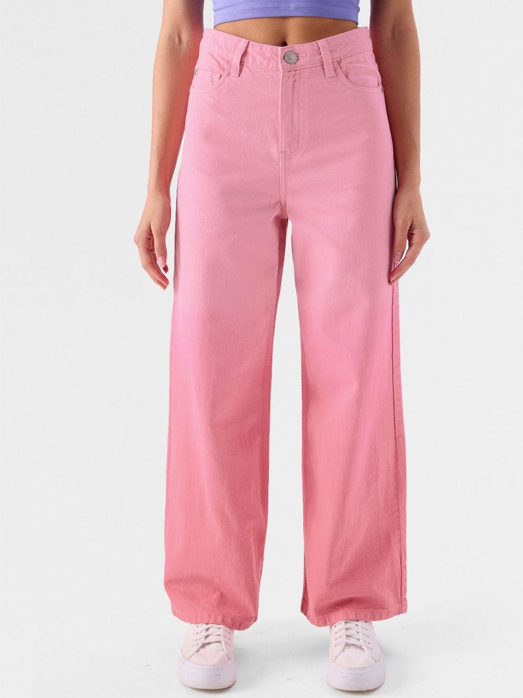 the souled store women peach-coloured wide leg stretchable jeans