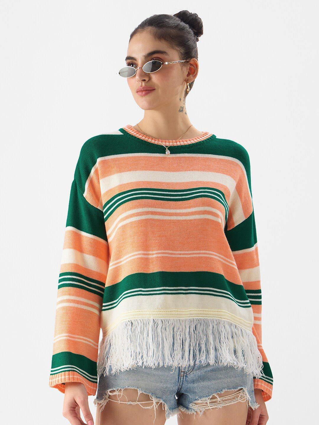 the souled store women pink & green striped pullover