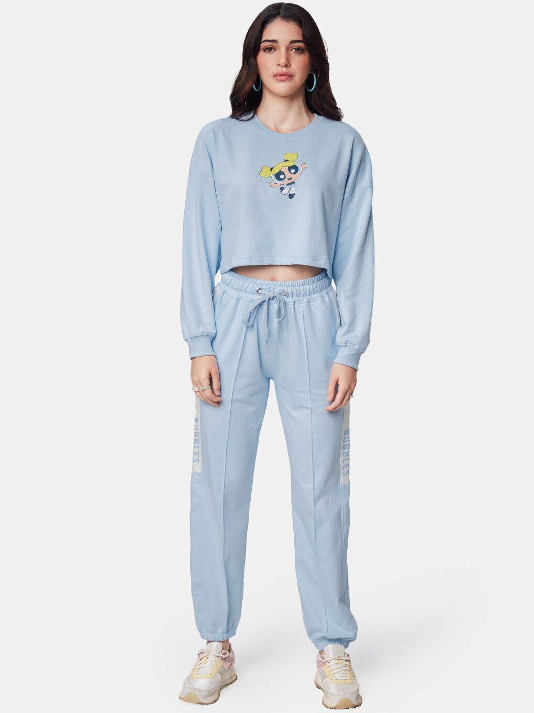 the souled store women powerpuff girls printed pure cotton sweatshirt with joggers