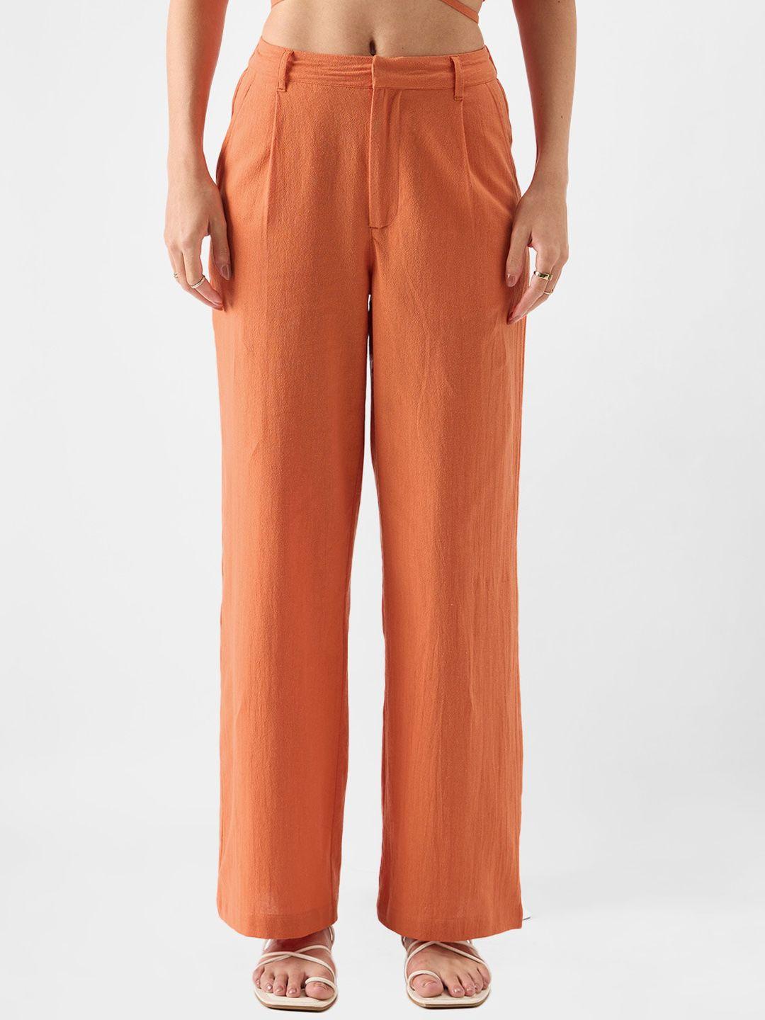 the souled store women rust pleated trousers