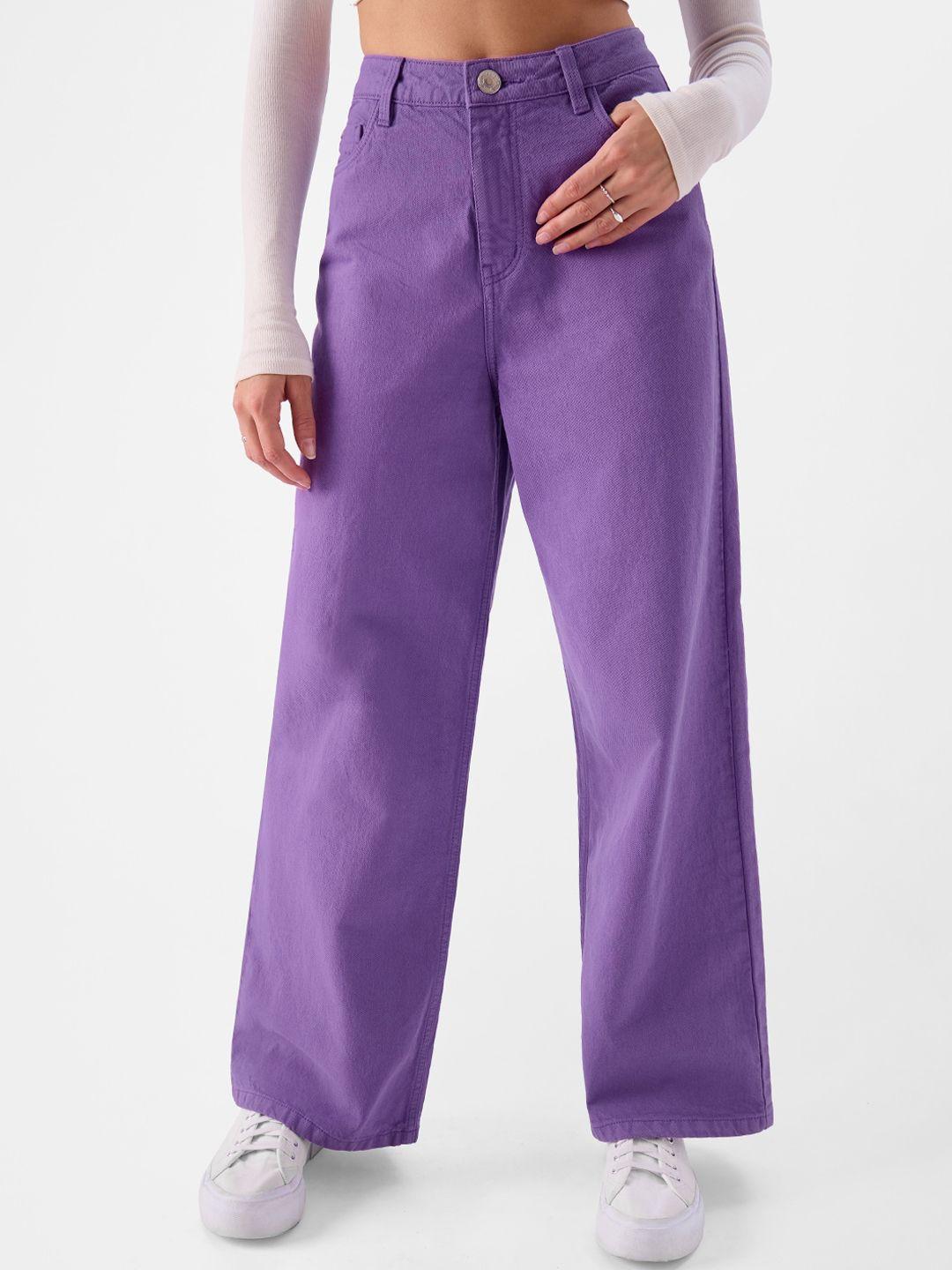 the souled store women violet clean look wide leg jeans