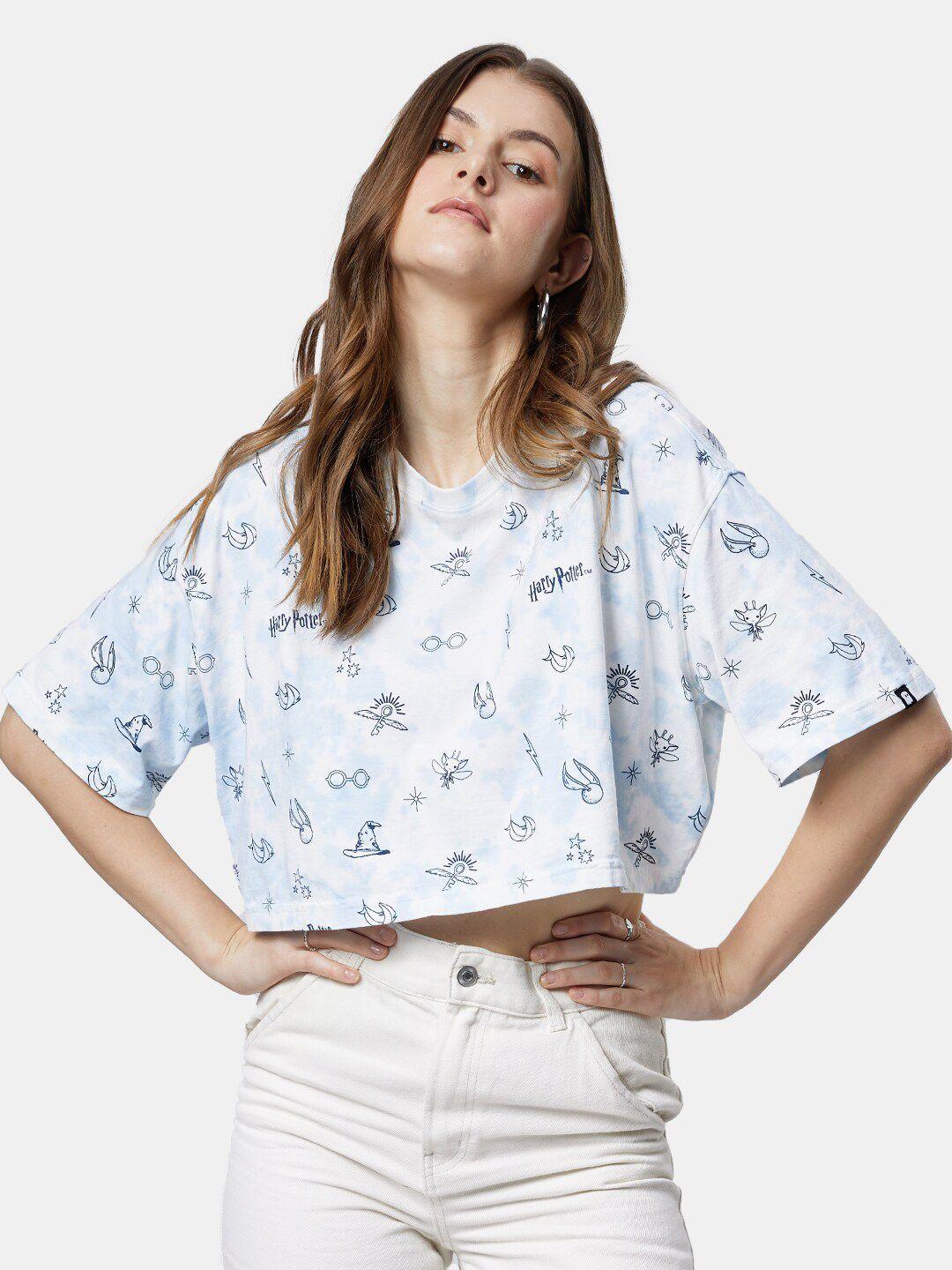 the souled store women white printed extended sleeves loose cotton t-shirt