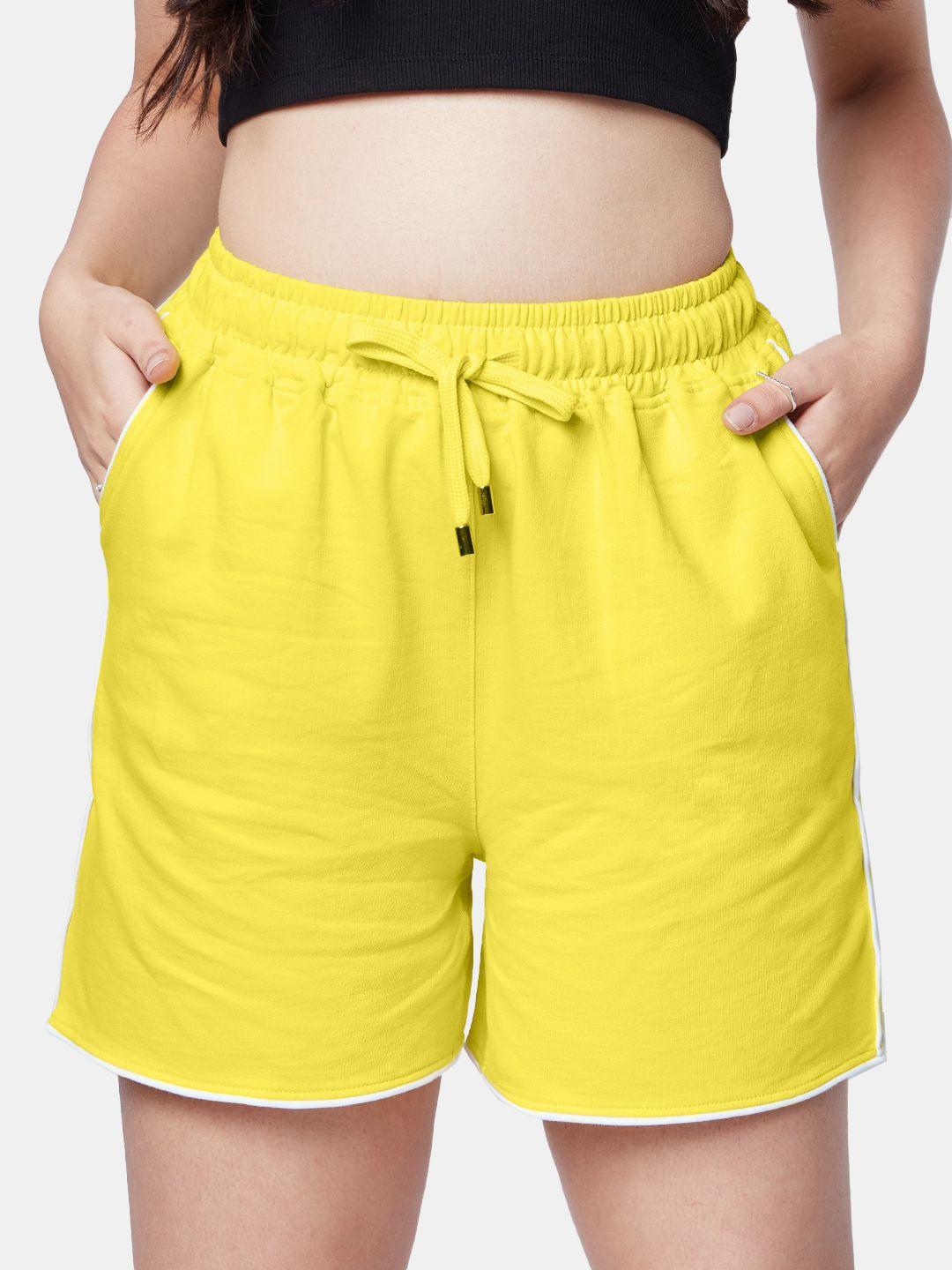 the souled store women yellow mid-rise sports shorts