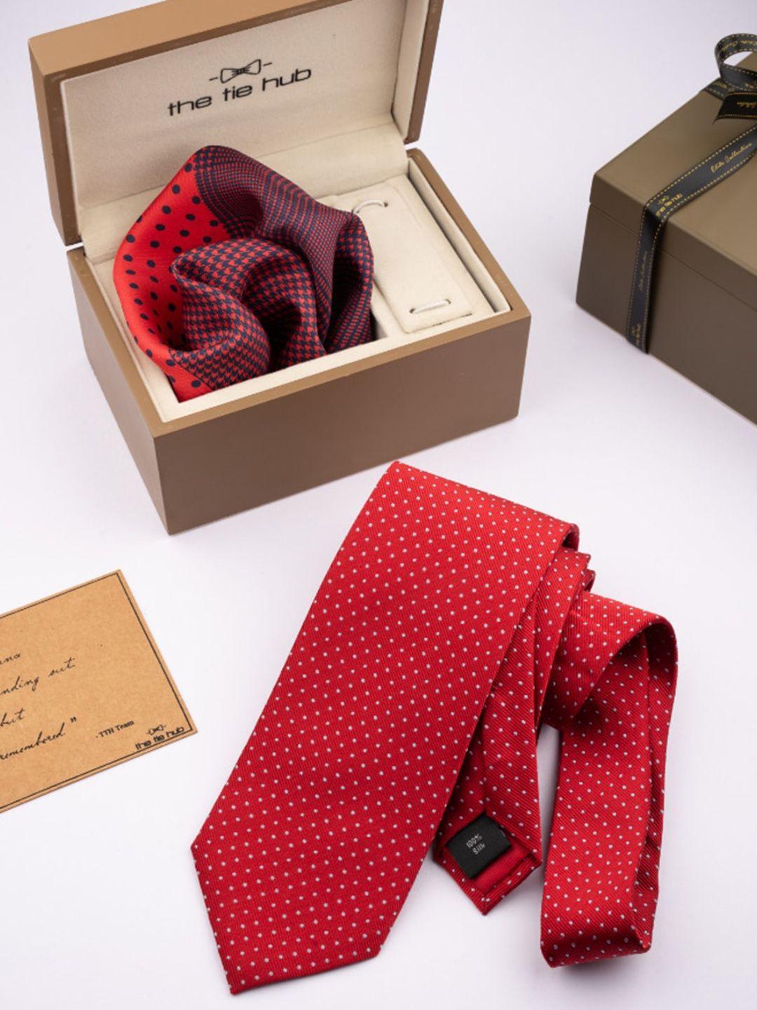 the tie hub men printed silk tie with pocket square