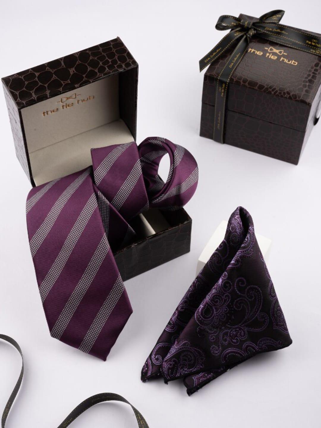 the tie hub men stripe necktie with pocket square accessory gift set