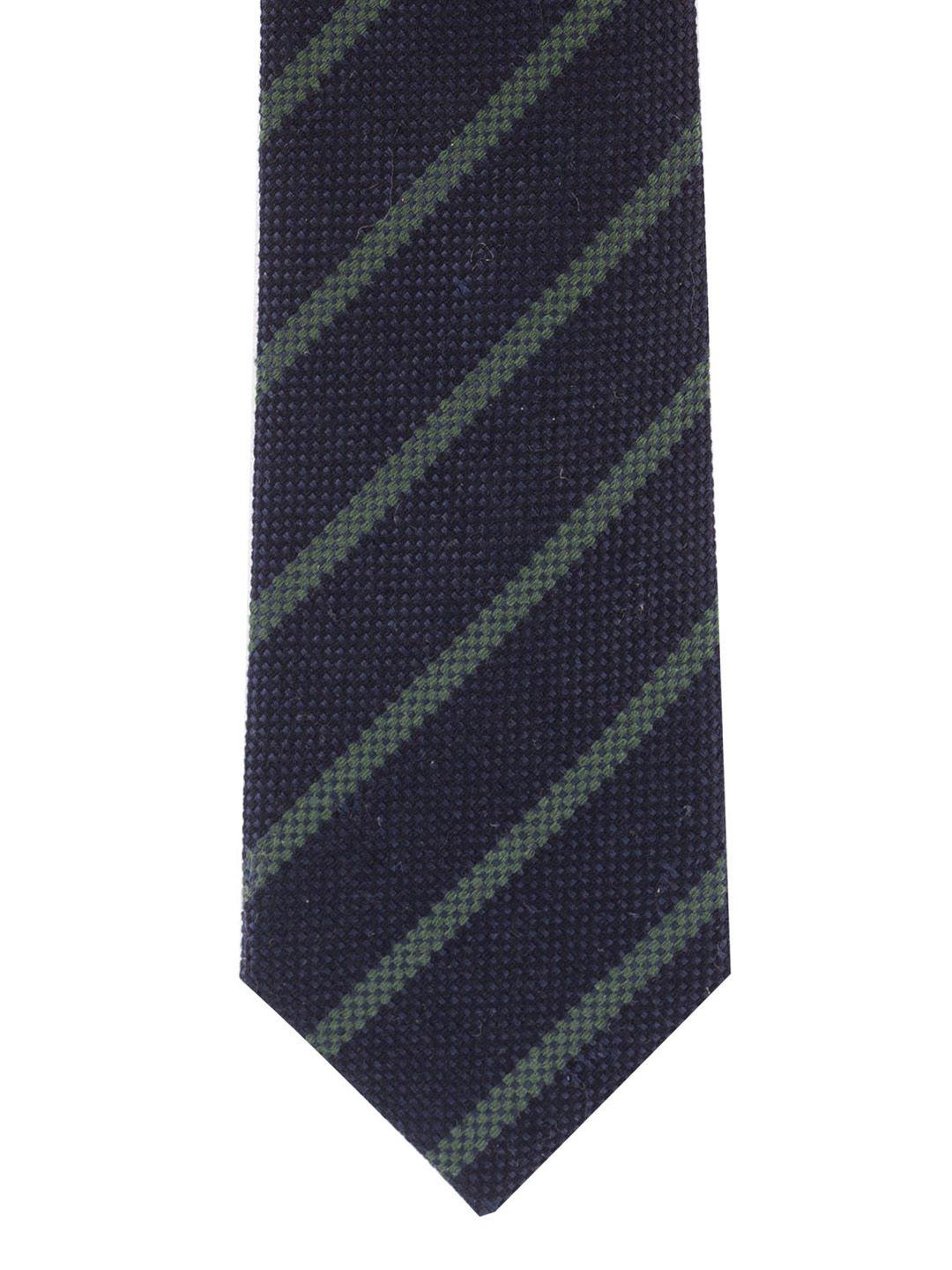 the tie hub navy blue & green striped broad tie