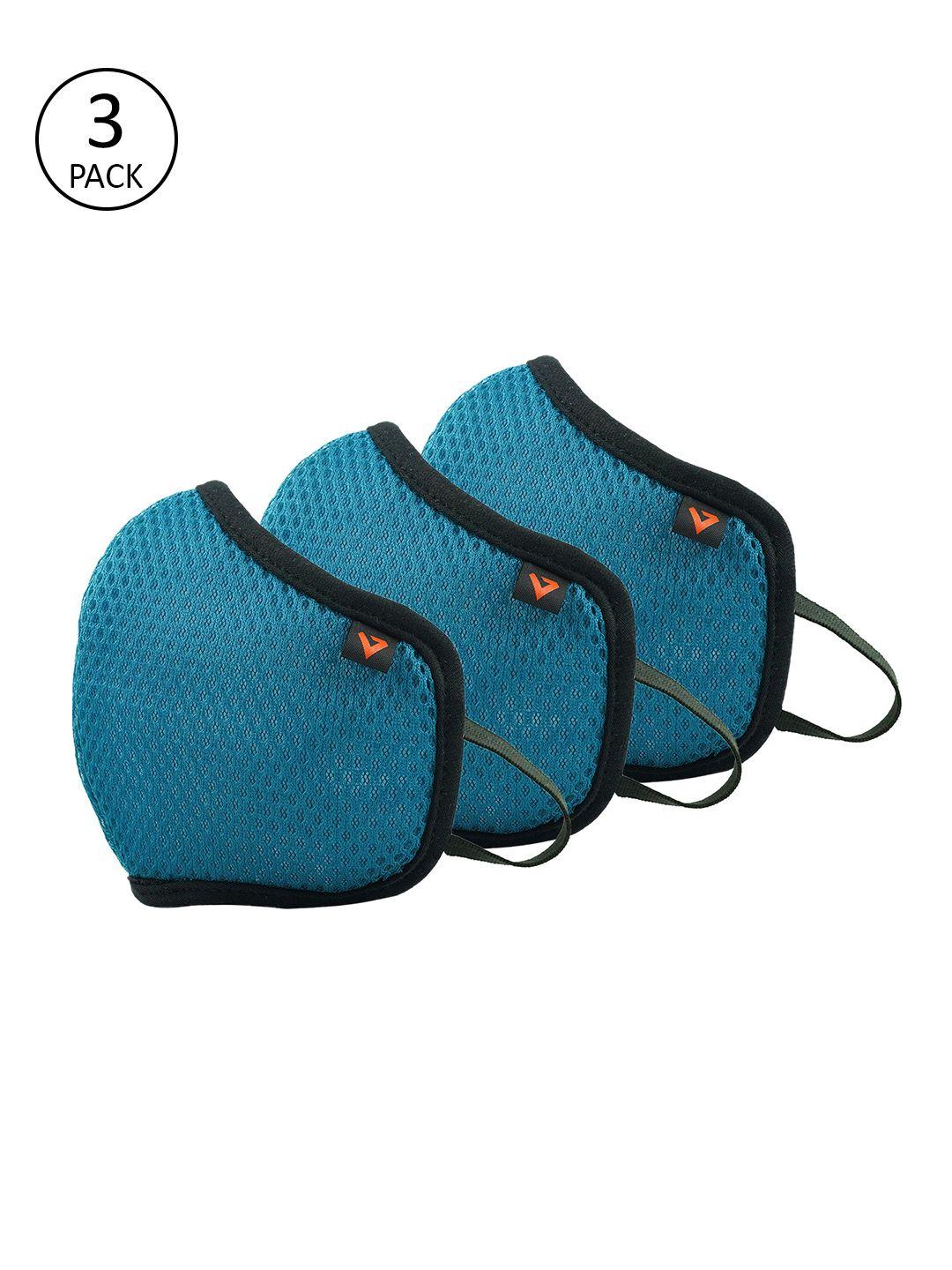 the vertical adult pack of 3 teal blue reusable 5-layer cloth mask