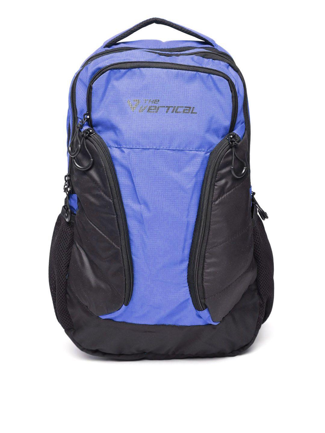 the vertical unisex blue & black water-resistant colourblocked laptop backpack