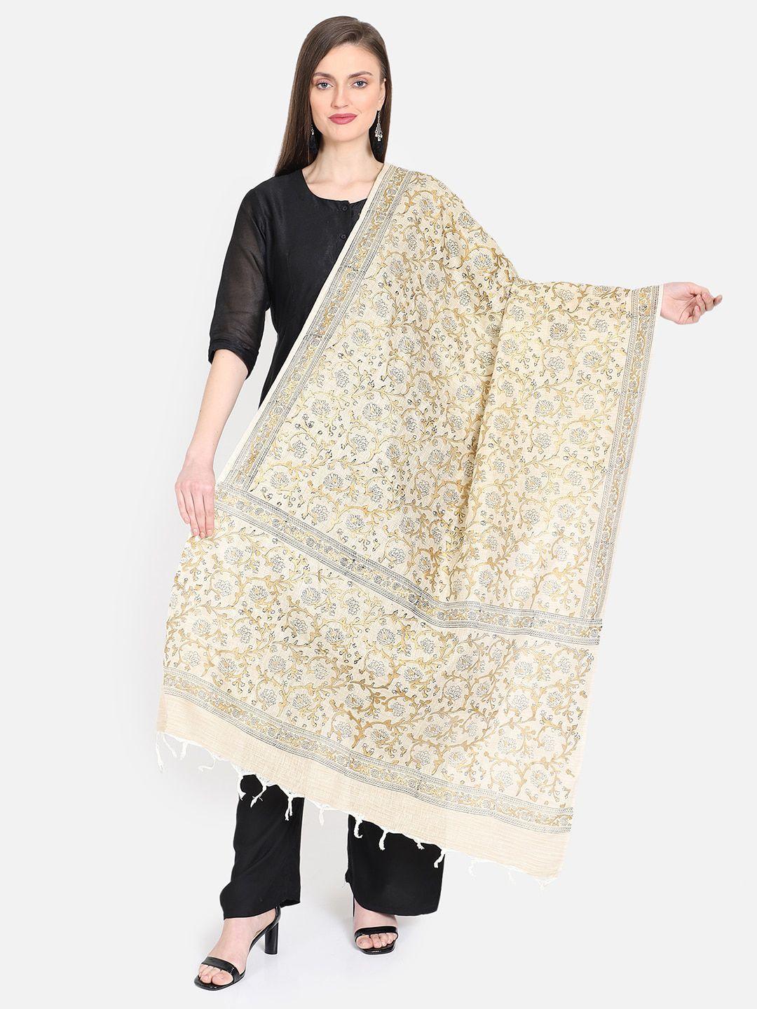 the weave traveller beige & gold-toned khari printed dupatta