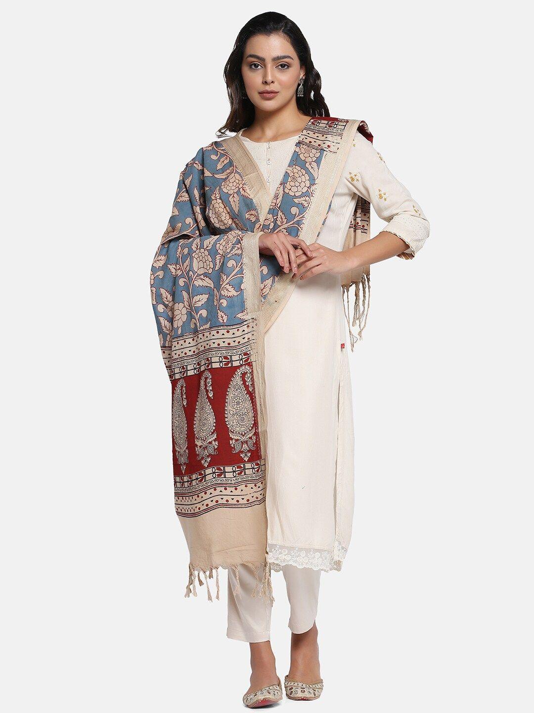 the weave traveller ethnic motifs printed pure cotton kalamkari dupatta