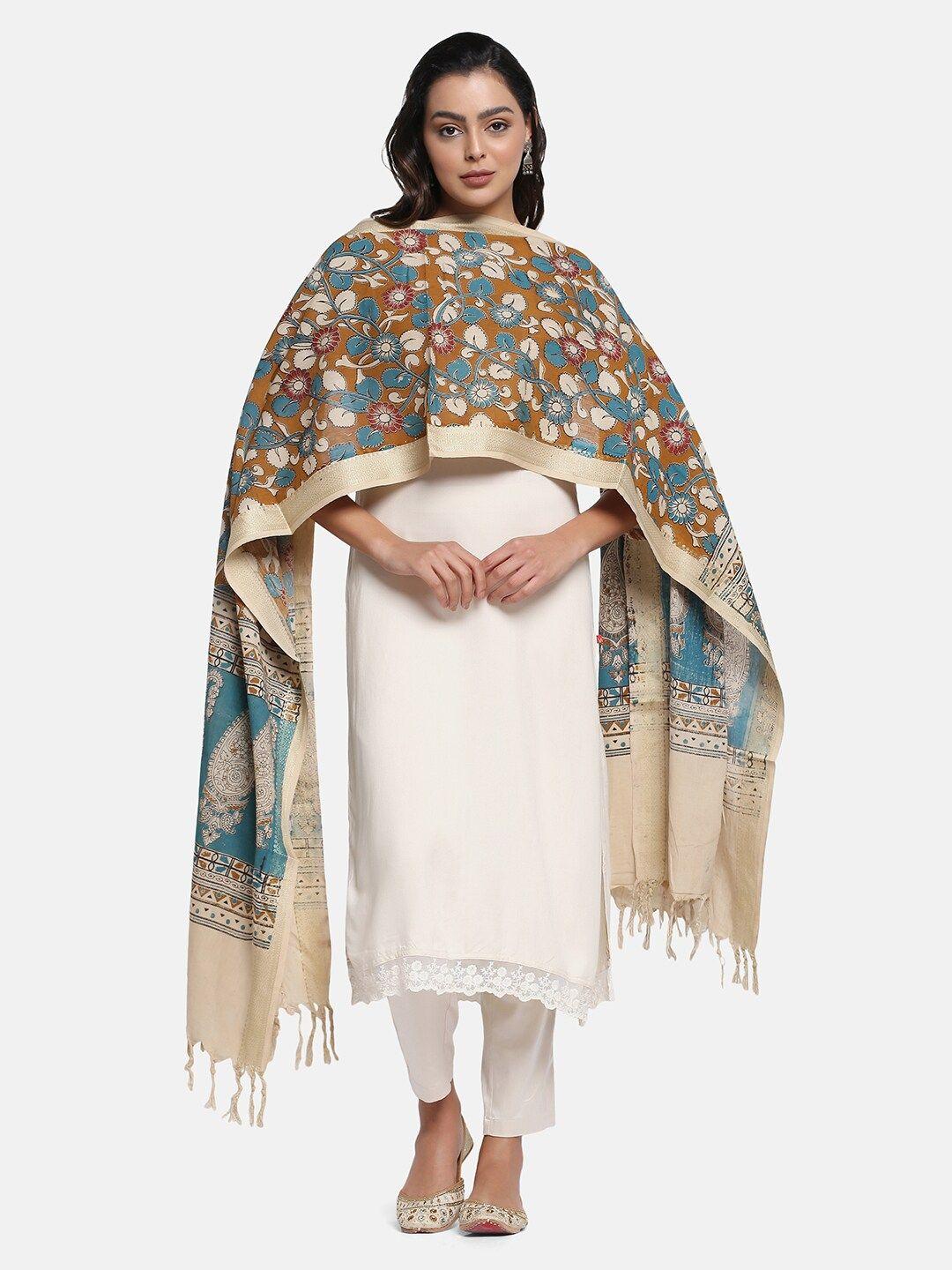the weave traveller ethnic motifs printed pure cotton kalamkari dupatta