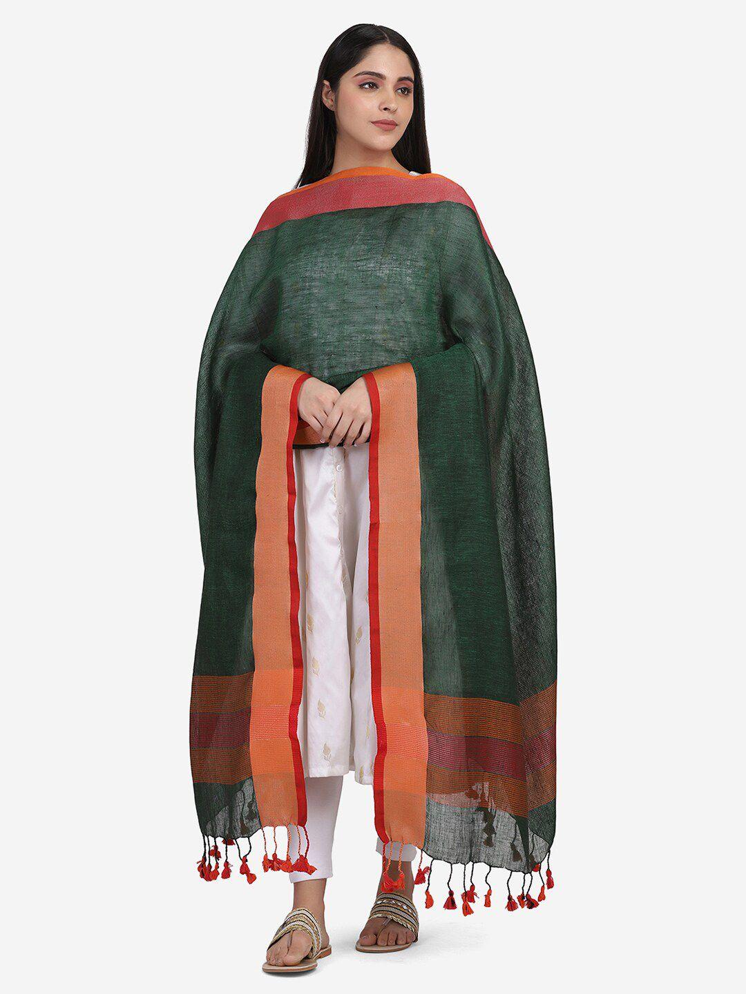 the weave traveller green & red linen dupatta with zari