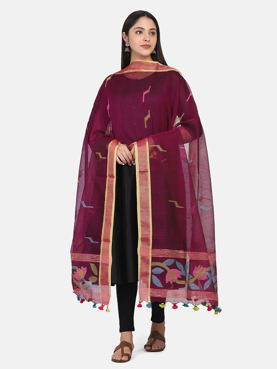 the weave traveller purple & golden woven design dupatta with zari