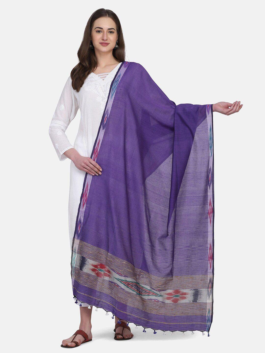 the weave traveller purple & red woven design pure cotton dupatta