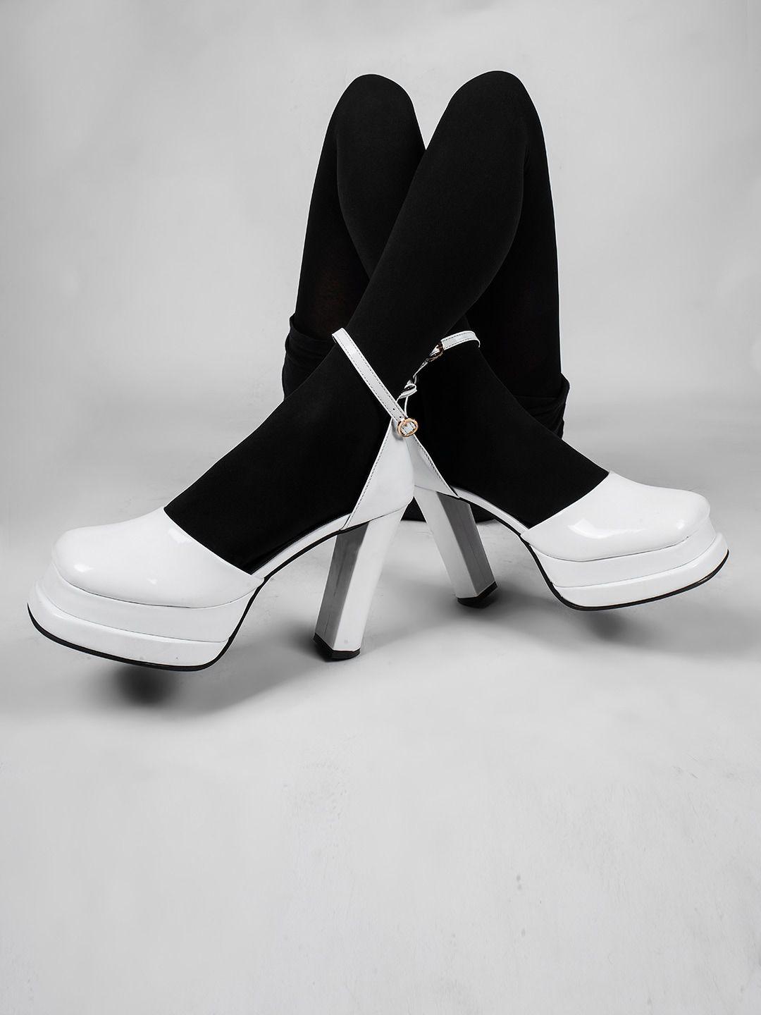the white pole  square toe party platform heels with ankle loop